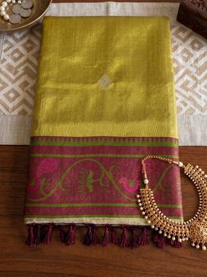 mustard tissue saree for women festive wedding party ethnic wear 4
