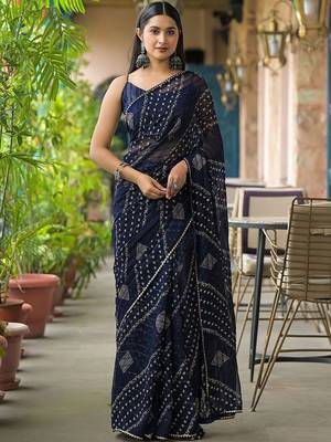 Navy blue ethnic motifs printed saree 2