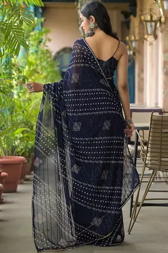Navy blue ethnic motifs printed saree
