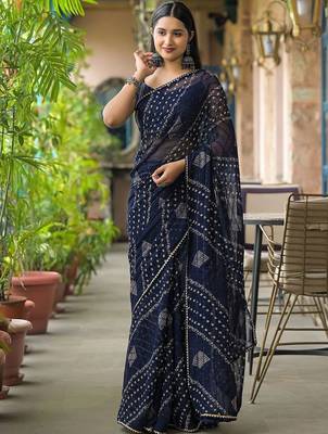 Navy blue ethnic motifs printed saree 4