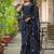 Navy blue ethnic motifs printed saree