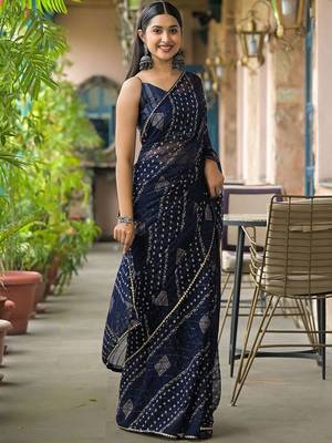 Navy blue ethnic motifs printed saree 5