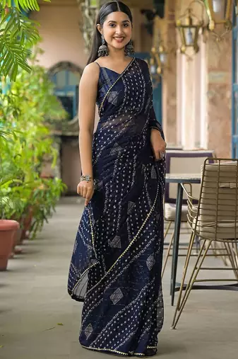 Navy blue ethnic motifs printed saree