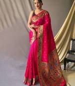 Pink woven design zari paithani saree