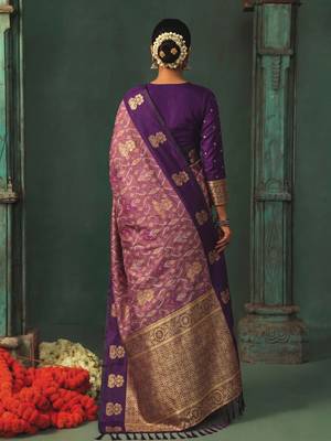 women's light purple soft pochampally saree with zari border for wedding & festive party wear 3