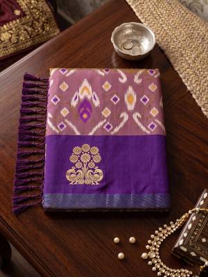 women's light purple soft pochampally saree with zari border for wedding & festive party wear 4