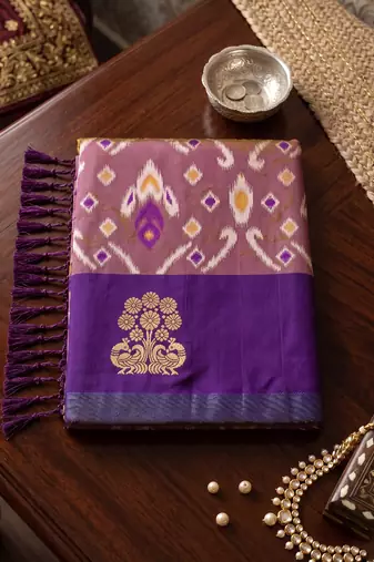 women's light purple soft pochampally saree with zari border for wedding & festive party wear