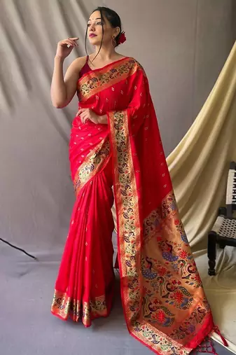 Red woven design zari paithani saree