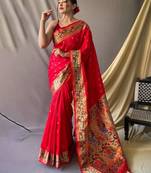 Red woven design zari paithani saree