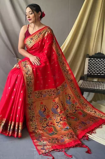 Red woven design zari paithani saree
