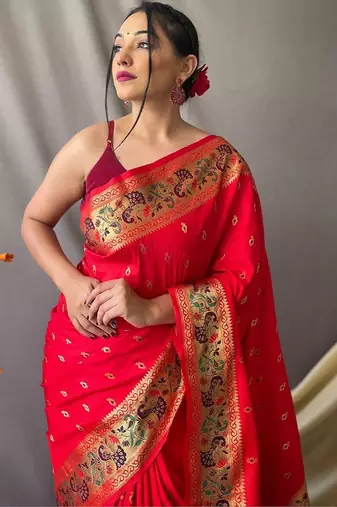 Red woven design zari paithani saree