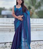 Blue blue shimmer satin tissue saree with golden tassels