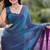 Blue blue shimmer satin tissue saree with golden tassels