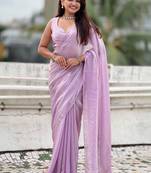 Lavender lavender shimmer satin tissue saree with golden tassels
