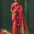 women's peach soft pochampally saree with rani pink border for festive & traditional wedding wear