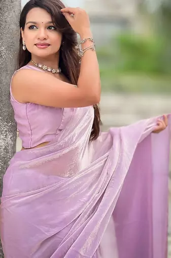 Lavender lavender shimmer satin tissue saree with golden tassels