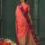 women's peach soft pochampally saree with rani pink border for festive & traditional wedding wear