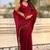 Maroon red shimmer satin tissue saree with golden tassels