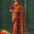 women's orange soft pochampally saree with maroon zari border for wedding & festive party wear