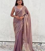 Mauve onion shimmer satin tissue saree with golden tassels