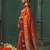 women's orange soft pochampally saree with maroon zari border for wedding & festive party wear