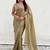 Olive golden beige shimmer satin tissue saree with golden tassels