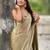 Olive golden beige shimmer satin tissue saree with golden tassels