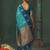 women's sky blue soft pochampally saree with royal blue border for festive & wedding party wear