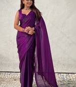 Purple purple shimmer satin tissue saree with golden tassels