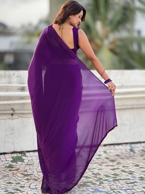 Purple purple shimmer satin tissue saree with golden tassels 2