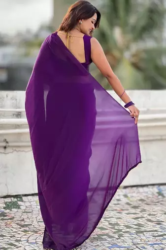 Purple purple shimmer satin tissue saree with golden tassels