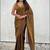 Brown mahendi green shimmer satin tissue saree with golden tassels