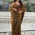 Brown mahendi green shimmer satin tissue saree with golden tassels