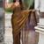 Brown mahendi green shimmer satin tissue saree with golden tassels