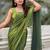 Lime green shimmer satin tissue saree with golden tassels