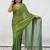 Lime green shimmer satin tissue saree with golden tassels