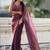 Maroon brown shimmer satin tissue saree with golden tassels