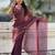 Maroon brown shimmer satin tissue saree with golden tassels