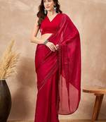 Red ethnic motifs satin saree