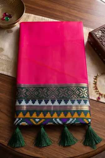 rani pink soft silk blend saree for women with navy blue blouse festive party wedding saree