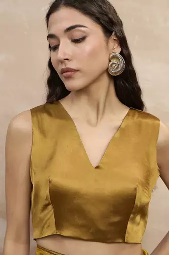 Mustard embellished beads and stones border saree