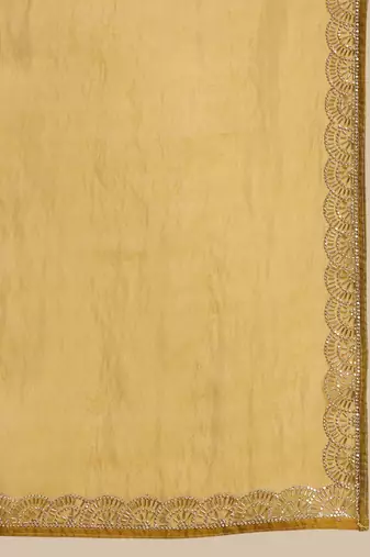 Mustard embellished beads and stones border saree