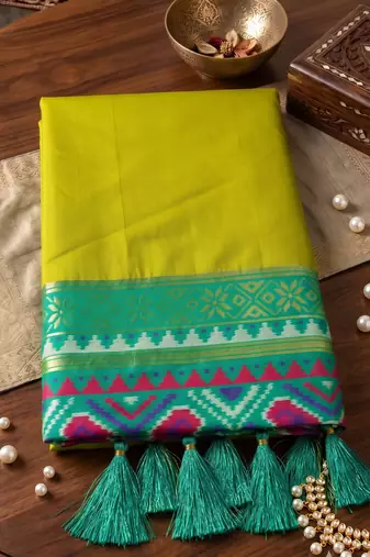 olive green silk blend saree for women with teal blouse festive party traditional wedding saree