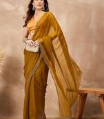 Mustard beads and stones satin saree