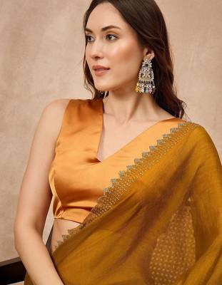 Mustard beads and stones satin saree 2