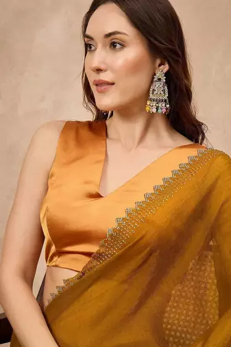 Mustard beads and stones satin saree