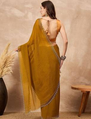 Mustard beads and stones satin saree 4