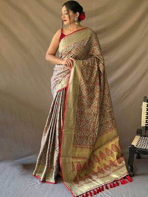 Grey woven design zari patola saree 1
