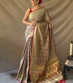 Grey woven design zari patola saree