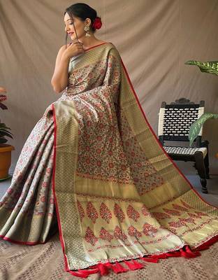 Grey woven design zari patola saree 2